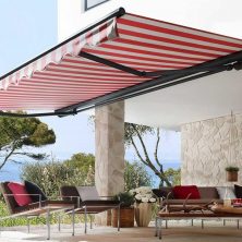 White, Red, Decorative Striped, Cassette Awning