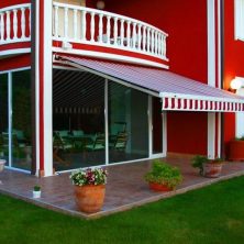 White, Red, Striped Cassette Awning