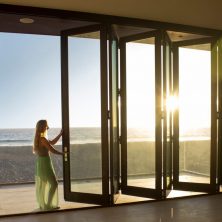 Opening, Closing Wooden Accordion Door